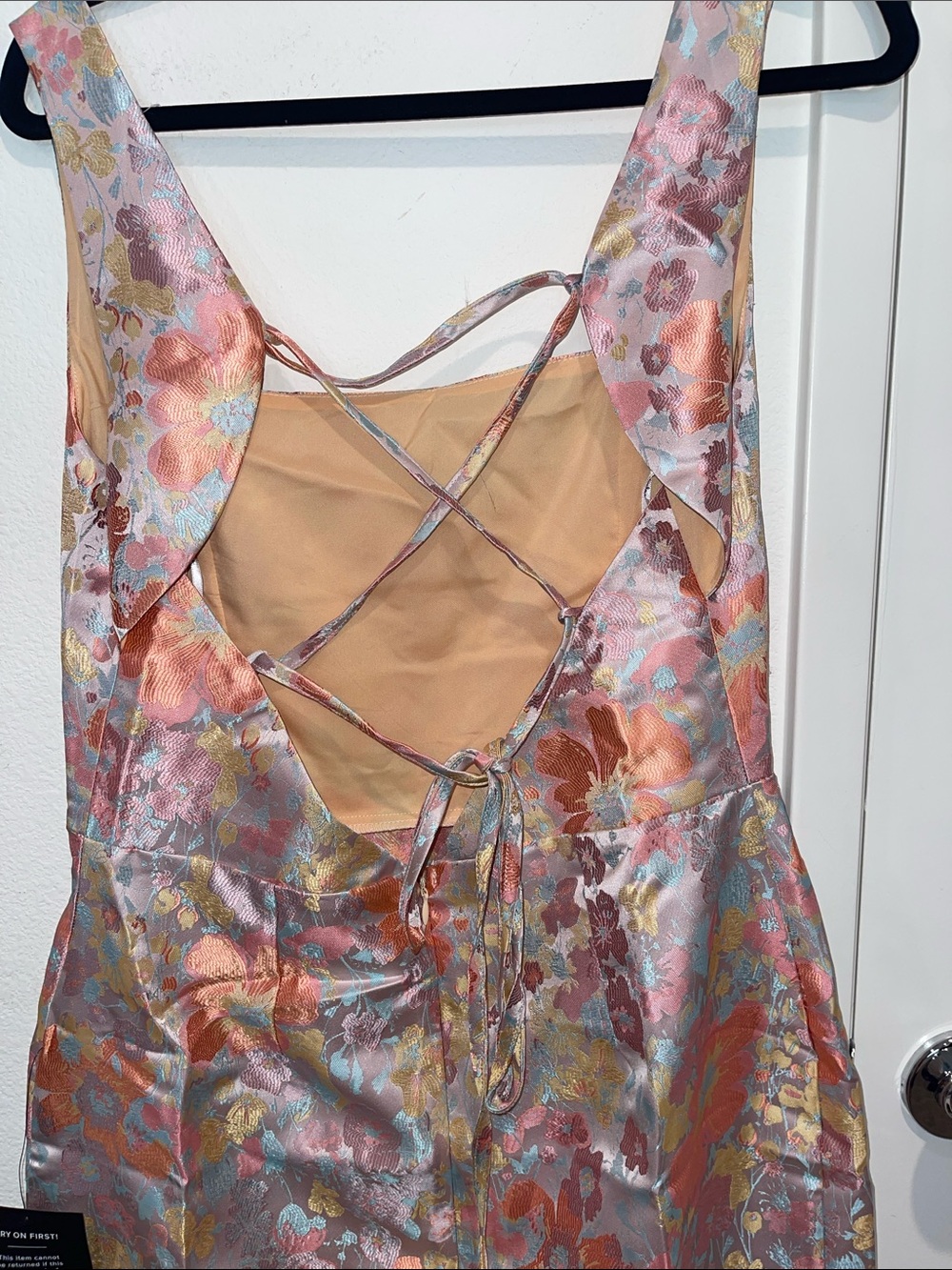 Pastel Floral Satin High-Low Dress - Picture 4 of 6